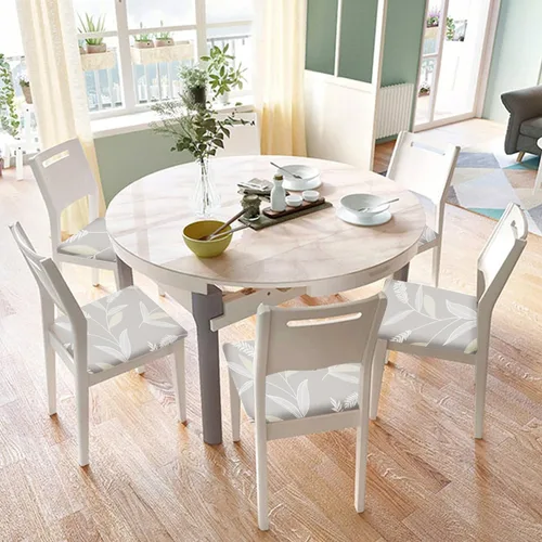 Vista 2 de Juego de 4 fundas de asiento para silla, elásticas, estampadas, para comedor, cuadradas, extraíbles y lavables, fundas de cojín para cocina, oficina