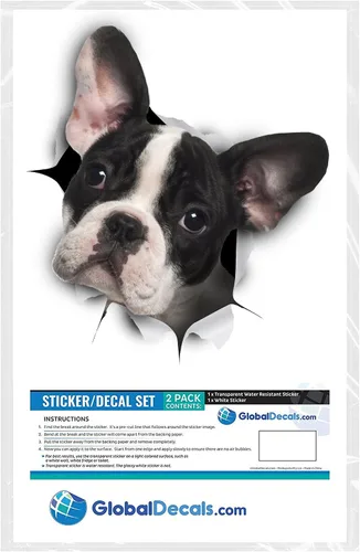 Vista 6 de Winston & Bear Calcomanías 3D para perros, paquete de 2 unidades, calcomanías de bulldog francés blanco y negro para pared, nevera, inodoro y más