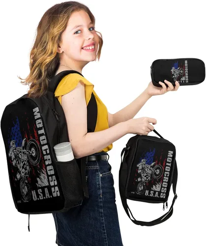 Vista 7 de Giwawa Mochilas escolares geniales para adolescentes y niños, juego de bolsas escolares, bolsa de almuerzo, estuche para lápices, Bandera