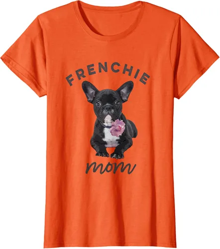 Vista 53 de Camiseta Bulldog Francés para Mujer, Frenchie Mom, Flor, Negro, S