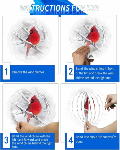 Vista 6 de Molinillos de viento para patio y jardín, cardenales rojos de Navidad, esculturas de viento de metal 3D, para colgar en invierno, nieve, acero