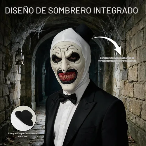 Vista 4 de Máscara de payaso para adultos de látex de cabeza completa para Blanco