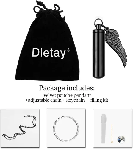 Vista 7 de Dletay - Collar de urna de cremación para cenizas colgante de recuerdo con alas de ángel acero inoxidable