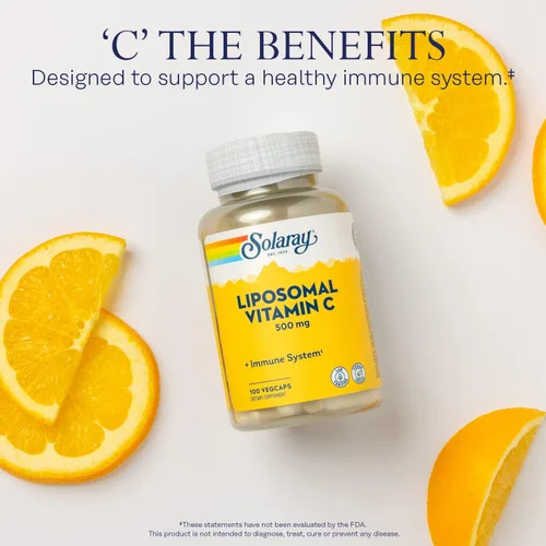 Vista 3 de Solaray Vitamina C liposomal 500 mg Sistema inmunológico saludable, síntesis de colágeno y soporte antioxidante Tamponado con ácidos grasos