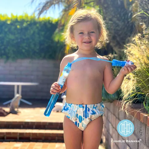 Vista 4 de Charlie Banana Pañal reutilizable y lavable para bebés para niños o niñas, cactus azul, talla L