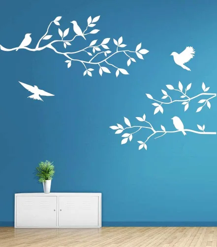 Vista 6 de Mix Decor - Vinilo adhesivo de pared de ramas para pared, diseño de pájaros y árboles, fondo de TV familiar, papel tapiz de vinilo extraíble