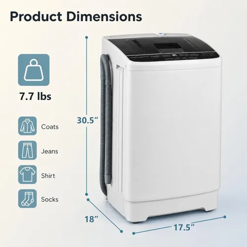 Vista 6 de COSTWAY Lavadora portátil de 7.7 libras, completamente automática con bomba