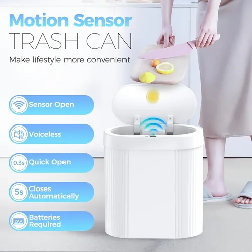 Vista 2 de [Usado] jinligogo Basurero de baño de 5 galones con tapa, sensor de movimiento automático, cubo de basura blanco, sin contacto, delgado