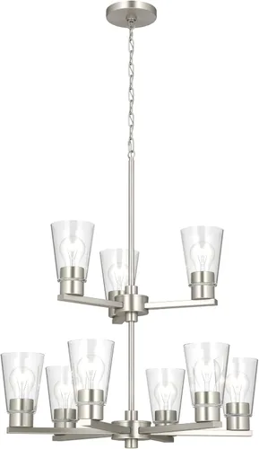 Vista 20 de Kichler Stamos - Lámpara de araña de 24 pulgadas, 9 luces, suave, moderna, de 2 niveles con vidrio transparente en bronce antiguo
