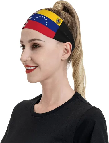 Vista 3 de Diadema de banderas estatales de Estados Unidos y Venezuela estilo desgarrado, transpirable, bandas deportivas para fitness, correr, baloncesto