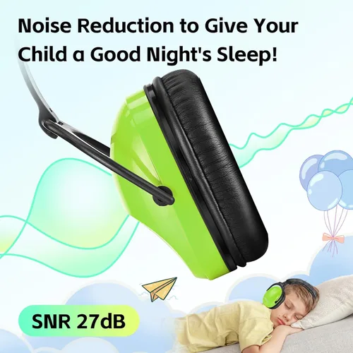 Vista 3 de 2 Pack HZ015 Orejeras de seguridad para niños, orejeras para protección auditiva duraderas con cancelación de ruido, verde+negro