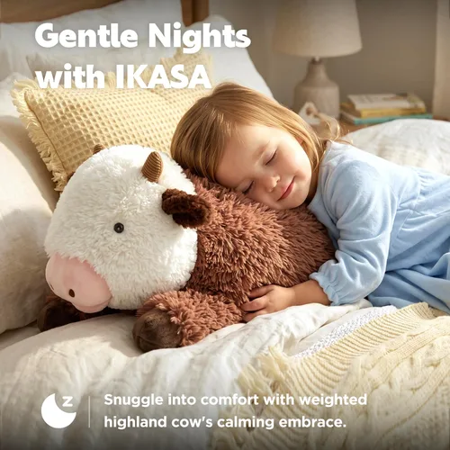 Vista 5 de IKASA Peluche de vaca de las tierras altas con peso de 4.5 libras, peluche pesado