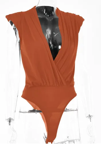 Vista 56 de LYANER Leotardo sin mangas fruncido con cuello en V para mujer