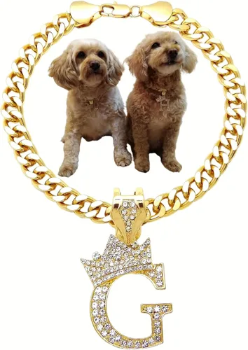 Vista 29 de Collar de cadena con letra inicial cubana para perro, collar de cadena para mascotas, gato, collar para cachorro (S, 25 cm)