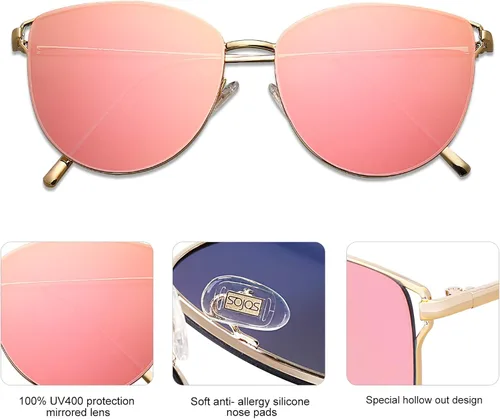 Vista 5 de SOJOS SJ1085 - Lentes de sol planos con espejo para mujer