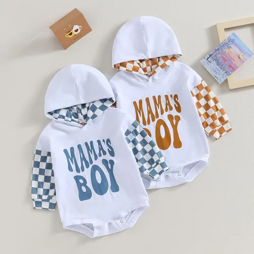 Vista 7 de Socutebabe Ropa de otoño para bebé niño, manga larga, sudadera con capucha de tablero de ajedrez, sudadera con capucha para mamá