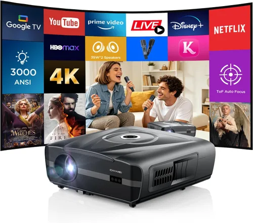 Vista 12 de Proyector portátil inteligente 4K para el hogar, proyector de película de 1300 lúmenes ANSI con enfoque automático, WiFi Bluetooth, 3 modos