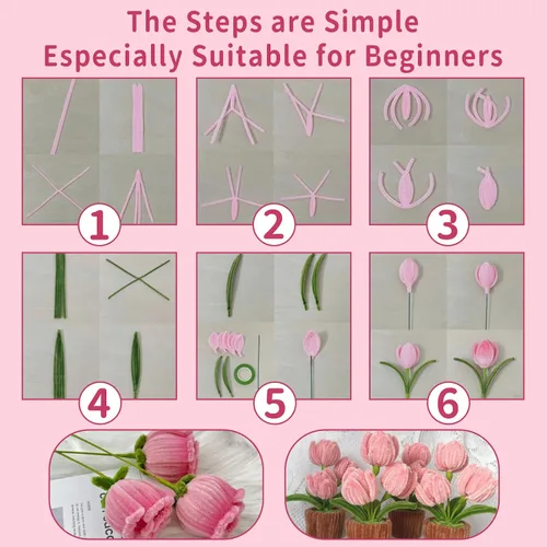 Vista 5 de 600 limpiadores de tuberías rosas para manualidades, tallos de felpilla
