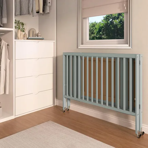 Vista 8 de Dream On Me Quinn Cuna plegable de tamaño completo en gris frío, ruedas extraíbles, guardería moderna, soporte de colchón ajustable, cuna portátil