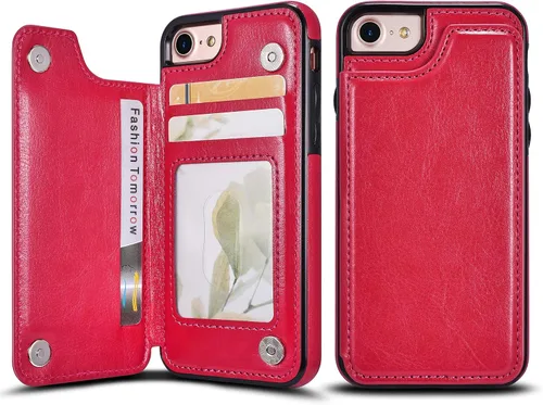 Vista 10 de Funda de piel tipo cartera para iPhone con (dos cierres magnéticos), (ranuras para tarjetas) función atril