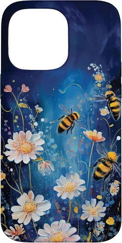 Vista 21 de Bees and Wildflowers on Dark Blue Case for iPhone 17