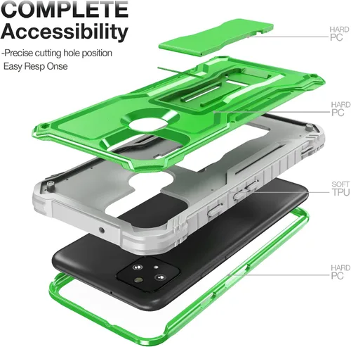 Vista 4 de FITO Funda para Pixel 5, funda resistente a prueba de golpes de doble capa con protector de pantalla para teléfono Google Pixel 5, soporte integrado