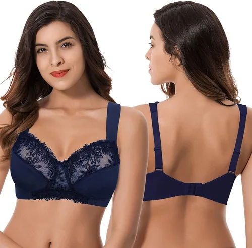 Vista 4 de Curve Muse Brasier sin forro sin forro con bordado de encaje, paquete de 3