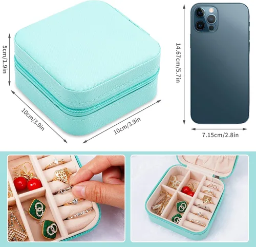 Vista 7 de Pequeñas cajas de joyería de viaje, organizador de joyas portátil, cajas de almacenamiento para aretes, anillos, collares, cajas de joyería