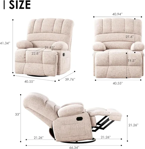 Vista 2 de Stary Silla reclinable giratoria de gran tamaño para sala de estar para adultos Beige