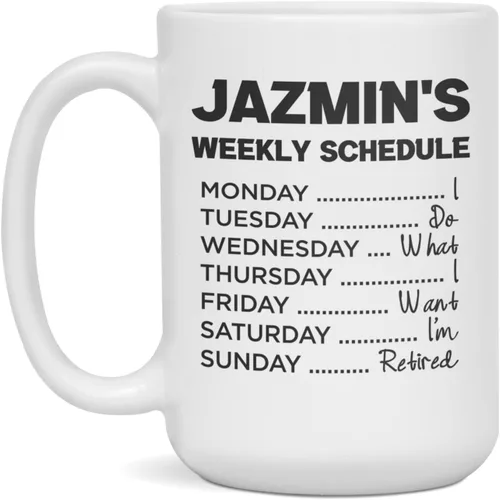 Vista 3 de Jazmin weekly schedule retirement coworker employee coffee mug, 11-Ounce White