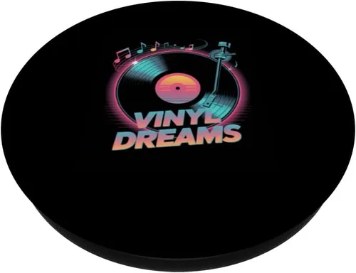 Vista 2 de Vinyl Dreams - Tocadiscos retro, vibraciones musicales, PopSockets, adhesivo PopGrip