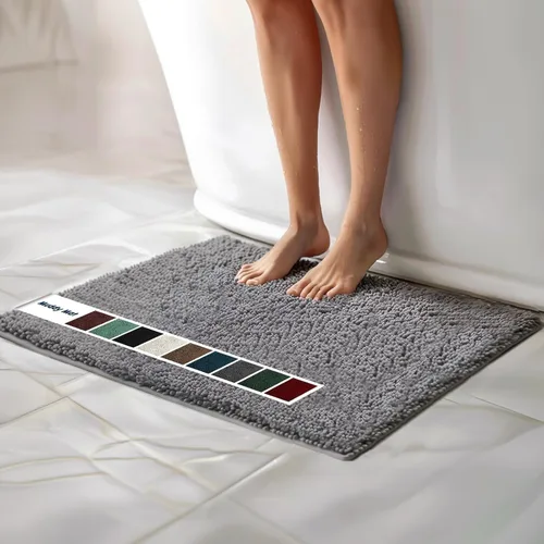 Vista 52 de Muddy Mat Alfombras de Baño de Chenilla de Microfibra de Secado Rápido Antideslizantes Lavables, Extra Gruesas, Suaves y Altamente Absorbentes Gris