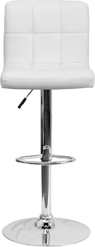 Vista 7 de Flash Furniture Alexandra - Juego de 2 taburetes de bar de vinilo acolchado blanco contemporáneo con base cromada