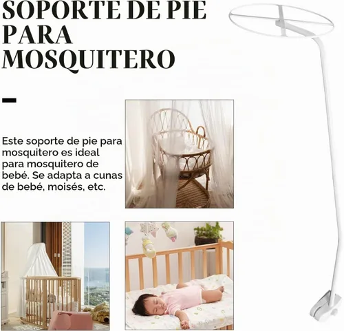 Vista 8 de Kisangel Soporte para toldo para cuna, mosquitera, poste con red de soporte, bloques de clip de anillo y 2 varillas, accesorio para cama de cuna