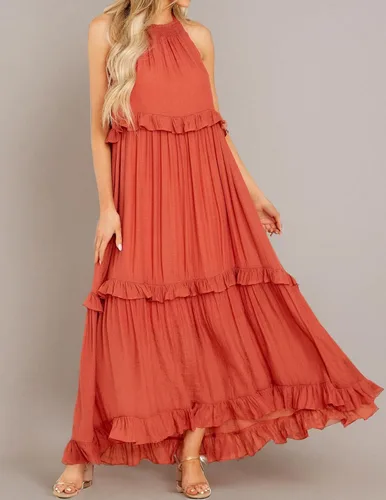 Vista 7 de R.Vivimos Vestido de verano para mujer, de algodón, sin mangas, con volantes, casual, bohemio, fluido