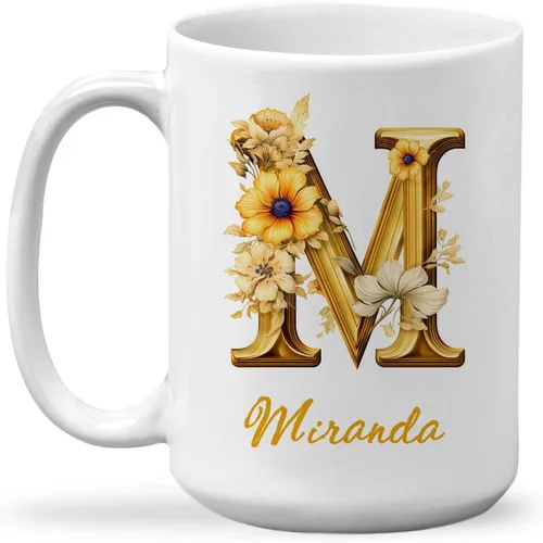 Vista 16 de Taza de cerámica personalizada con letra A del alfabeto, taza de café personalizada con nombre, taza de té inicial con monograma floral