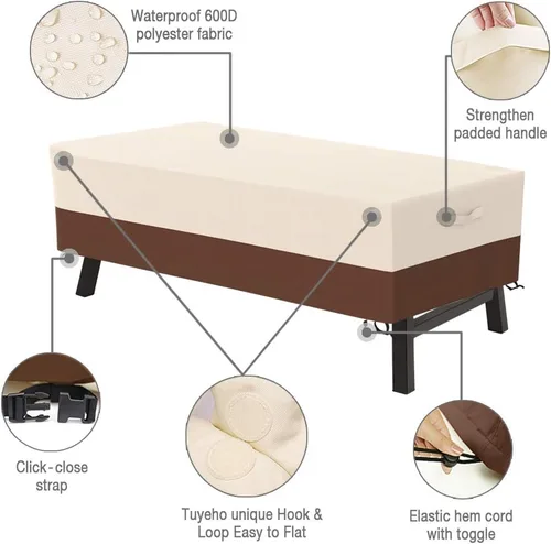 Vista 4 de Tuyeho Funda para muebles de patio, 48 x 28 x 13 pulgadas, tela Oxford duradera y resistente, para exteriores, rectangular, impermeable y resistente