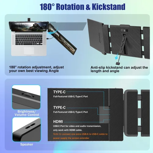 Vista 5 de KEFEYA Extensor de Pantalla para Laptop, Extensión de Monitor Portátil de 14" FHD 1080P IPS de Doble Pantalla, Monitor Portátil para Laptops