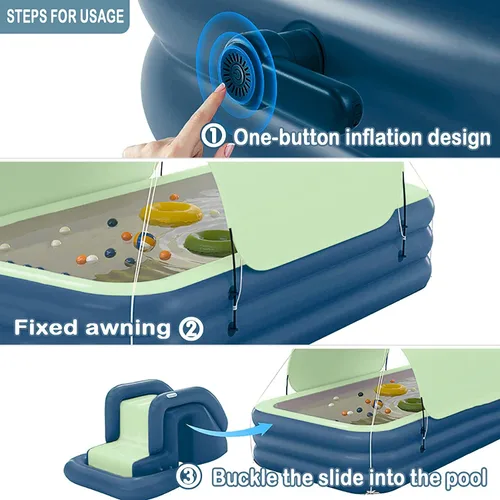 Vista 6 de YUEWO Piscina inflable con dosel sobre el suelo, piscina portátil para adultos, piscina inflable para jardín familiar y patio trasero