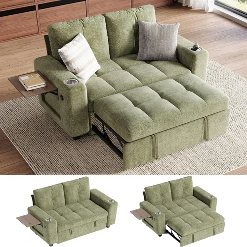 Vista 18 de LINSY HOME Modular Sectional Sofa Bed, Chenille Pull Out Couch 2 Seat Beige