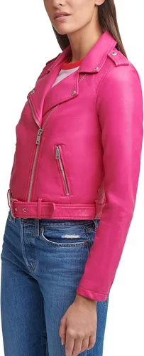 Vista 4 de Levi's - Chaqueta de motociclista de piel con cinturón para mujer (tallas estándar y extragrandes)