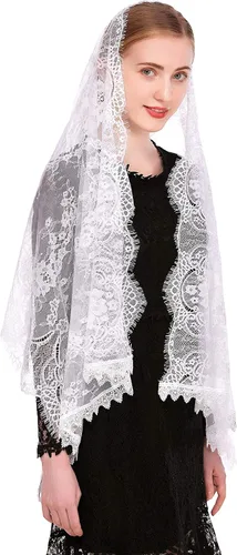 Vista 2 de PAMOR Velo de capilla rectangular de encaje español velos florales de Mantilla envolvente chal de masa cubierta de cabeza