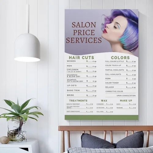 Vista 5 de NaskOn Póster de lista de precios de salón de belleza, servicio de precios de peluquería, arte de pared, arte de belleza y peluquería, regalo