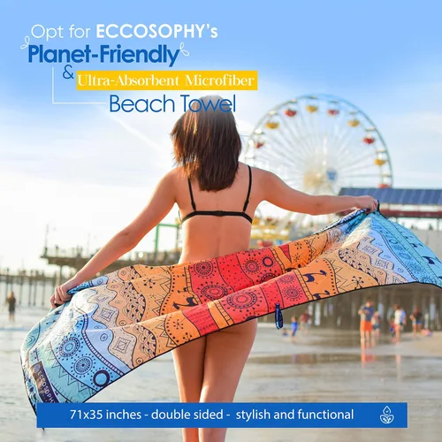 Vista 2 de ECCOSOPHY - Toalla de playa de microfibra a prueba de arena, de secado rápido, ligera, superabsorbente, perfecta para piscina, viajes, crucero y Aa