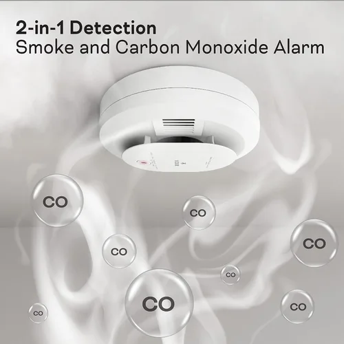 Vista 2 de Kidde Detector de humo y monóxido de carbono cableado, batería de reserva AA, alertas de voz, interconectables, indicadores de luz de advertencia