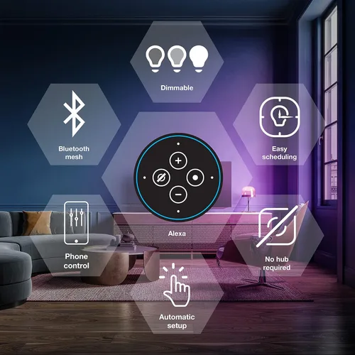 Vista 2 de SYLVANIA (75760) - Bombilla LED inteligente con malla Bluetooth, ajuste de un solo toque, equivalente a A19 60 W, E26, RGBW a todo color y blanco