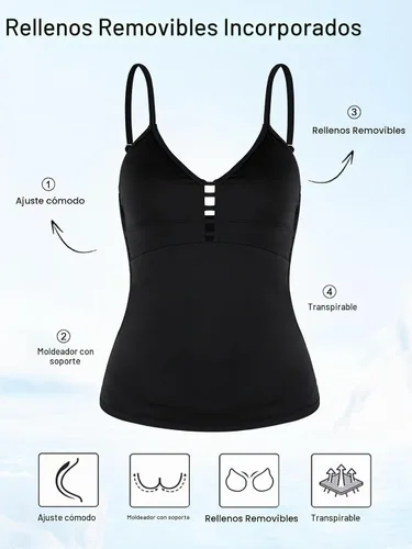 Vista 3 de Ocean Blues Traje de Baño Tankini Retro para Mujer con Fruncido Control de Abdomen Solo Parte Superior del Tankini Negro