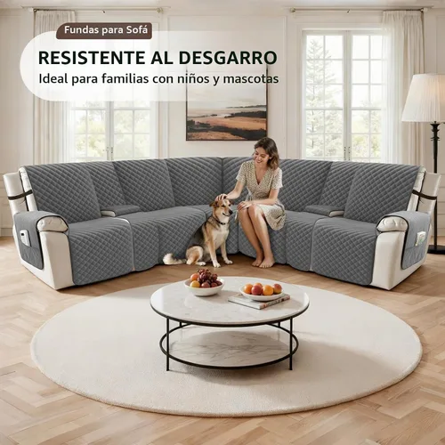 Vista 7 de Arfntevss - Fundas impermeables para sofá seccional reclinable, juego de fundas antideslizantes lavables en forma de L para sofá reclinable, Gris