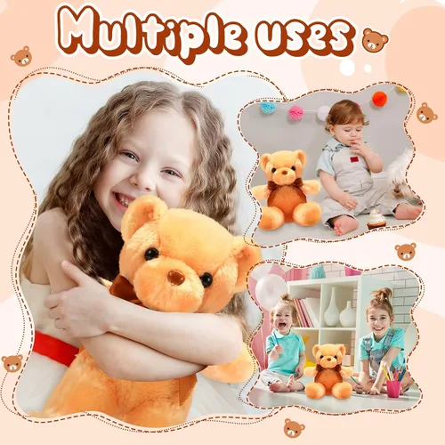 Vista 7 de HyDren 6 piezas de oso de peluche suave para niños, juguetes de regalo, decoración de baby shower (felpa corta, marrón)