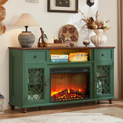 Vista 12 de Joaxswe Farmhouse - Soporte para TV con chimenea eléctrica y luces LED Negro